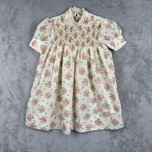 Polly Flinders Hand Smocked Dress Size 6X Floral Pink Coquette 80s Cute Easter